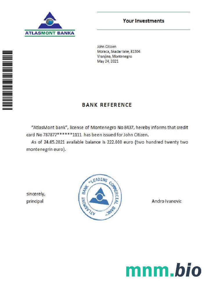 Czarnogóra Atlasmont Bank przykład odniesienia w formatach Word i PDF